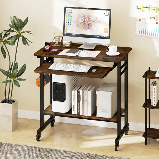 Rolling Laptop Table With Pull-Out Keyboard Tray, Rustic Brown Laptop Tables & Printer Stands Rustic Brown at Gallery Canada