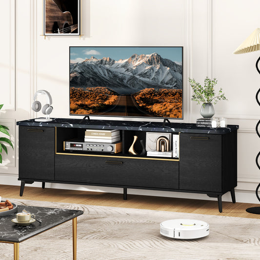 63 Inch TV Stand with Flip Door Cabinet for TVs up to 75 Inch, Black Entertainment Centers & TV Stands Black at Gallery Canada