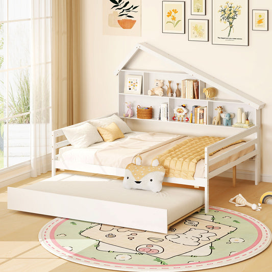 Full Size House-Shaped Daybed With Twin Trundle, White Toddler Beds White at Gallery Canada