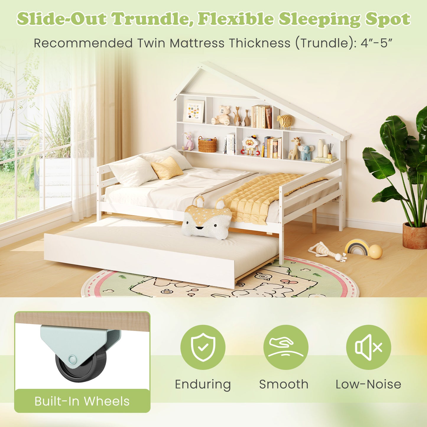 Full Size House-Shaped Daybed With Twin Trundle, White Toddler Beds at Gallery Canada