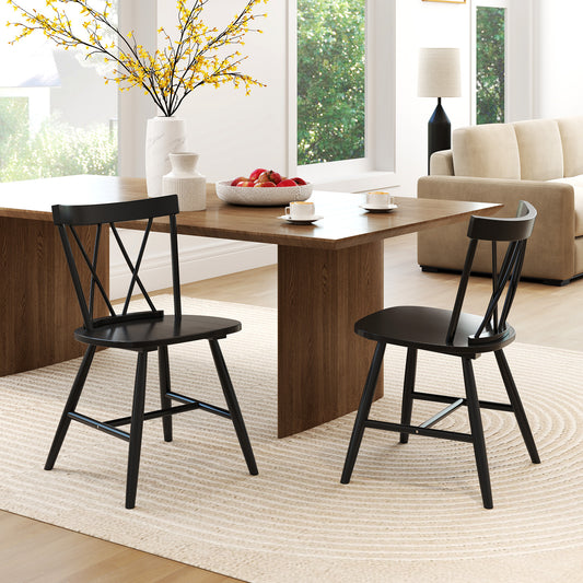 Farmhouse Dining Chair Set, Rubber Wood Frame, 2-Piece, Black