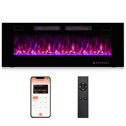50 Inch Ultra-Thin Electric Fireplace, Decorative Crystals, Black Fireplaces Black at Gallery Canada