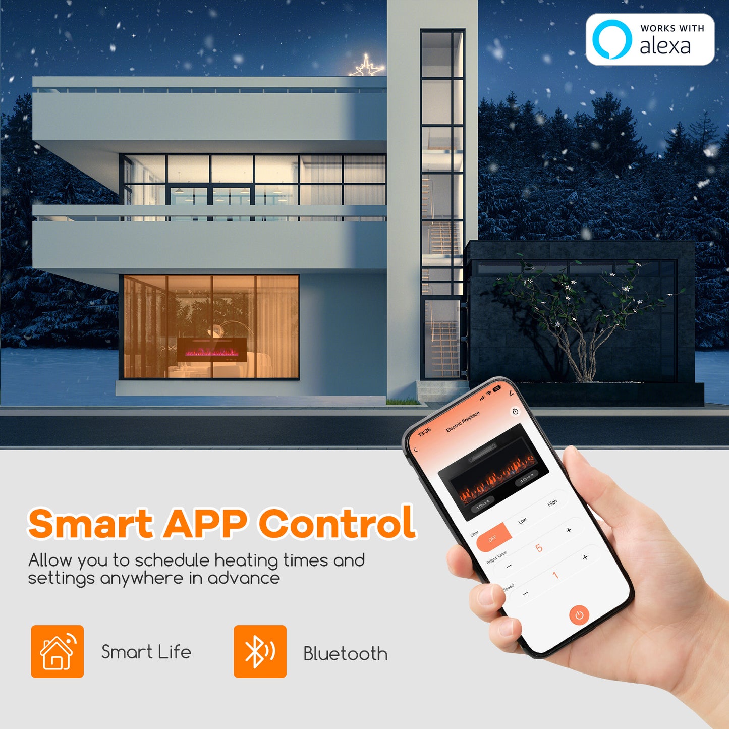 42/50/60/72 Inch Ultra-Thin Electric Fireplace with Decorative Crystals-50 inches, Black Fireplaces at Gallery Canada