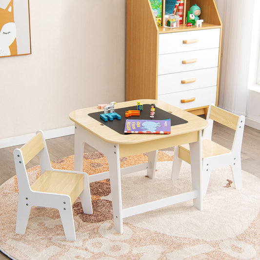 Kid's Table and Chairs Set with Double-sized Tabletop, Natural Kids Table & Chair Sets Natural at Gallery Canada