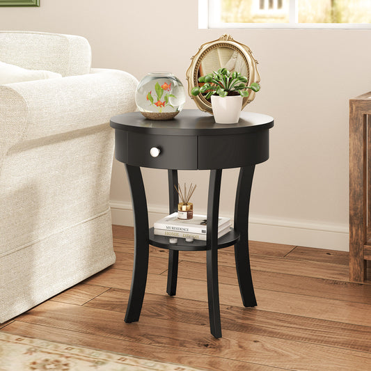 2-Tier Wood Round End Table, Open Drawer, Black End & Side Tables Black at Gallery Canada