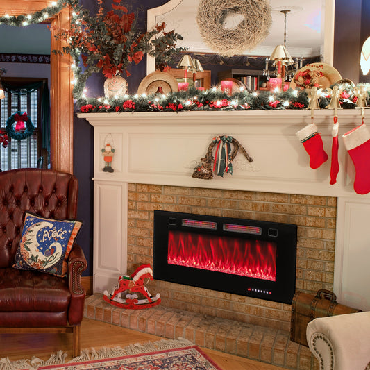 42 Inch Electric Fireplace With Decorative Crystals, Smart App Control, Black