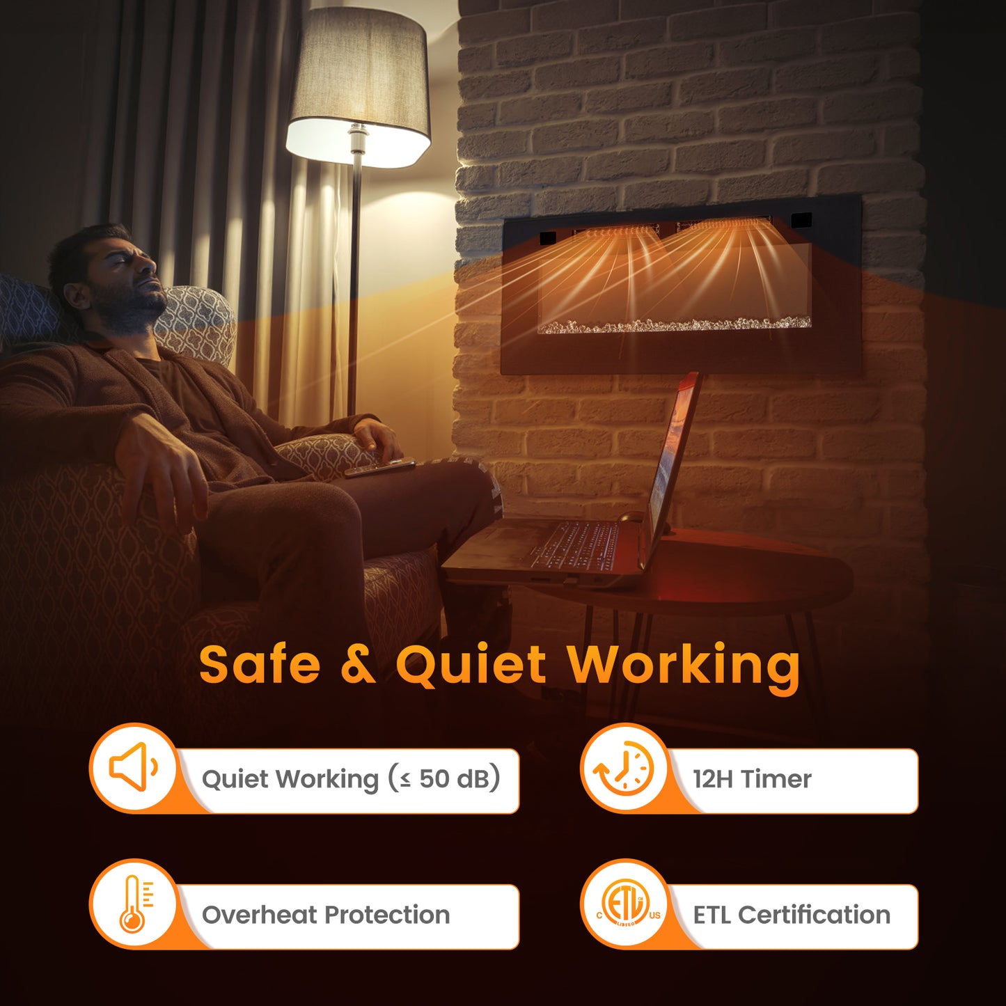 42 Inch Electric Fireplace With Decorative Crystals, Smart App Control, Black Fireplaces at Gallery Canada