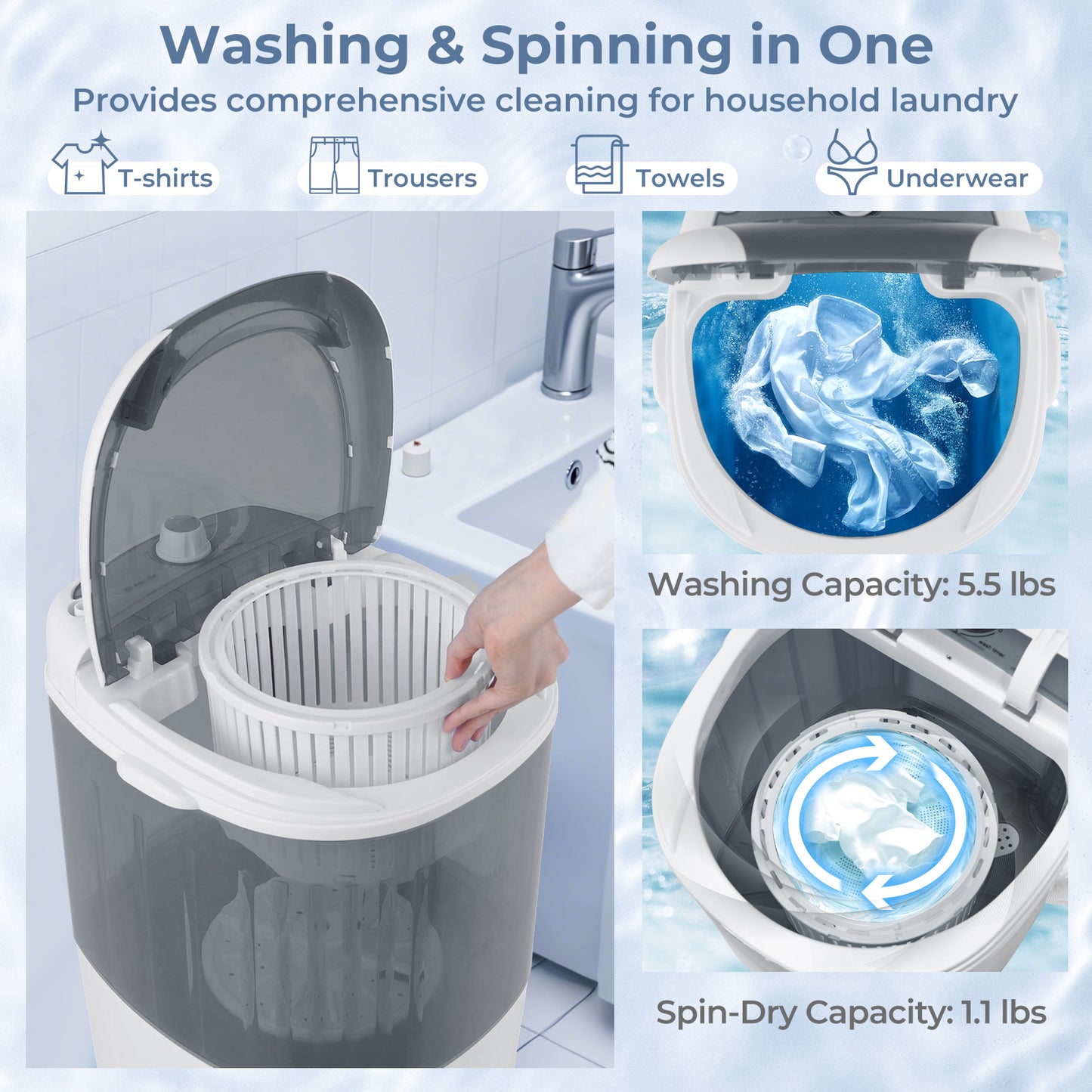 Portable Mini Washing Machine Semi-Automatic Washer and Spinner Combo with Single Tub, Gray Washing Machines at Gallery Canada