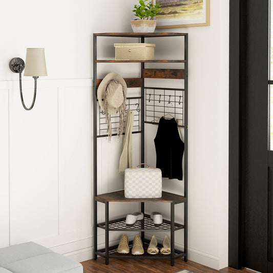 5-Tier Corner Hall Tree, Shoe Storage Bench, Brown Coat Racks & Hall Trees Rustic Brown at Gallery Canada