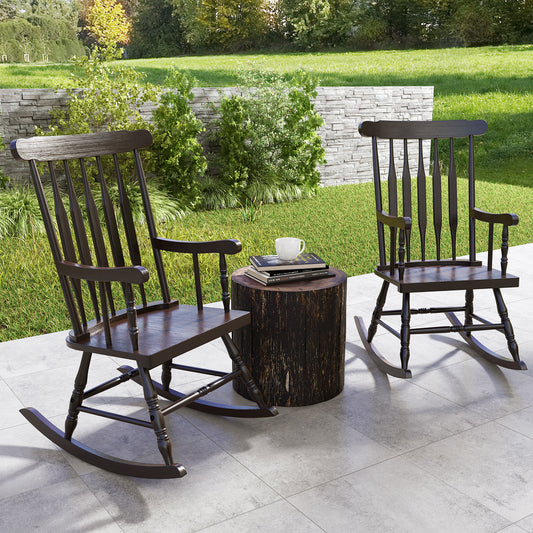 Solid Wood Porch Glossy Finish Rocking Chair, Brown Patio Rocking Chairs & Gliders Brown at Gallery Canada