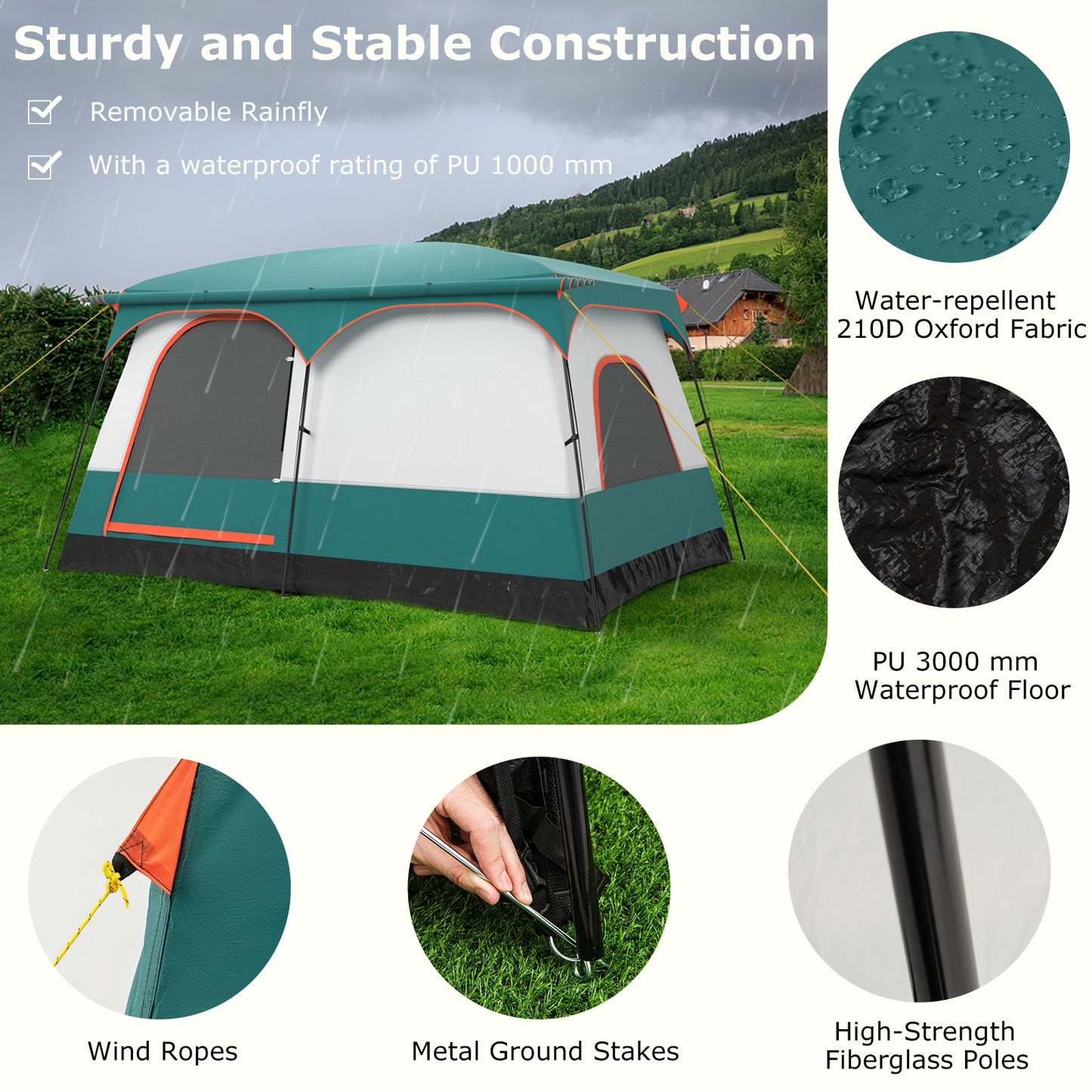 6-8 Person Camping Tent, Double Rooms, 2 Doors, Green Tents at Gallery Canada