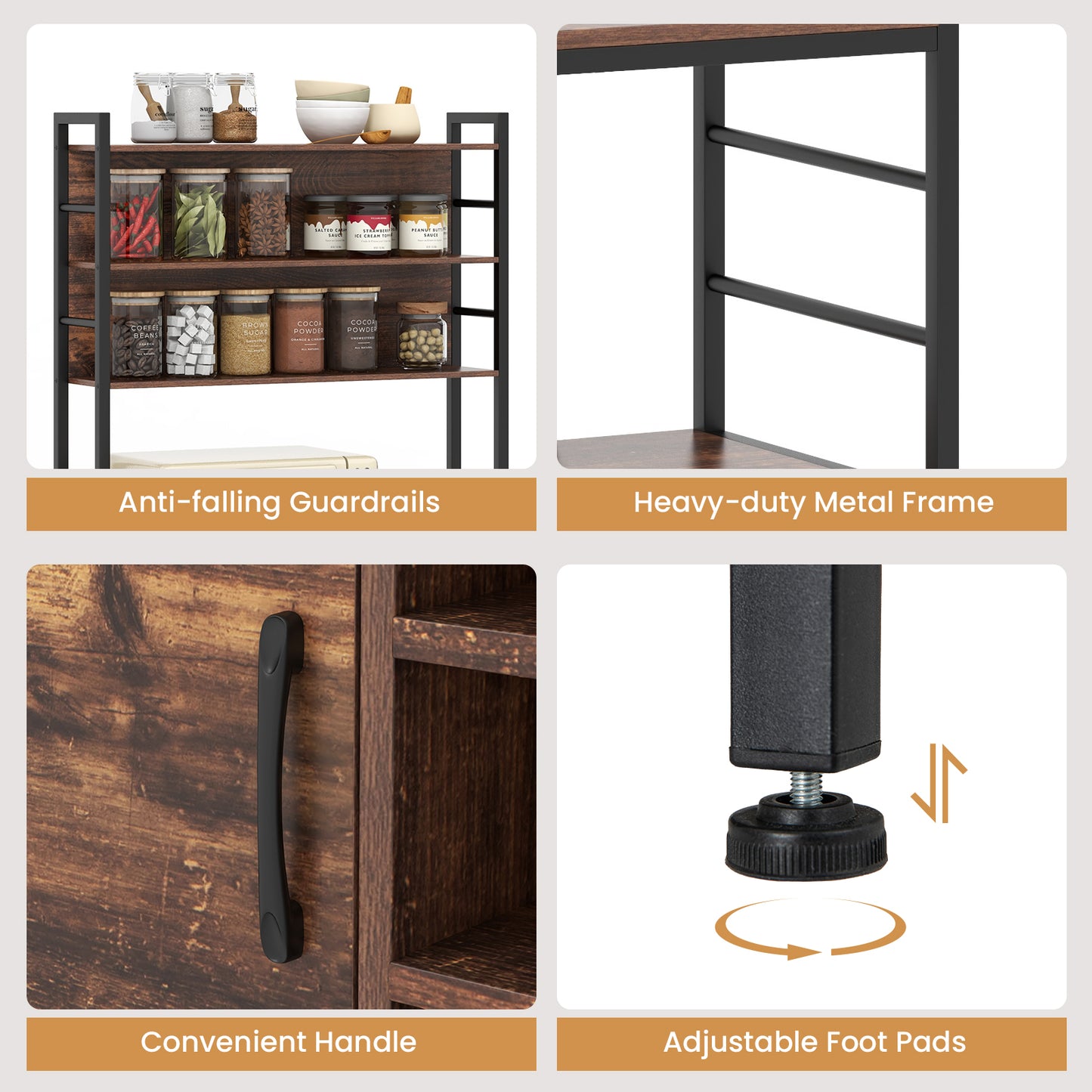 Coffee Bar Cabinet with S-Shaped Hooks and Wine Bottle Holders, Rustic Brown Wine Racks at Gallery Canada