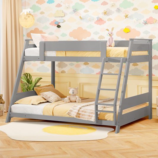 Twin Over Full Low Bunk Bed with Reversible Ladder, Gray Bunk Bed Frame Gray at Gallery Canada