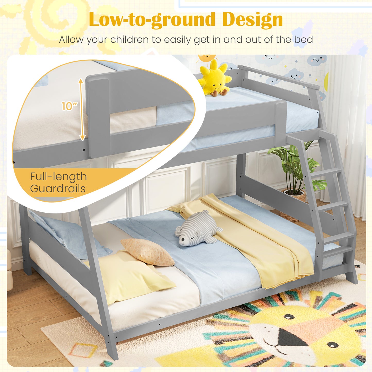 Twin Over Full Low Bunk Bed, Gray Bunk Bed Frame at Gallery Canada