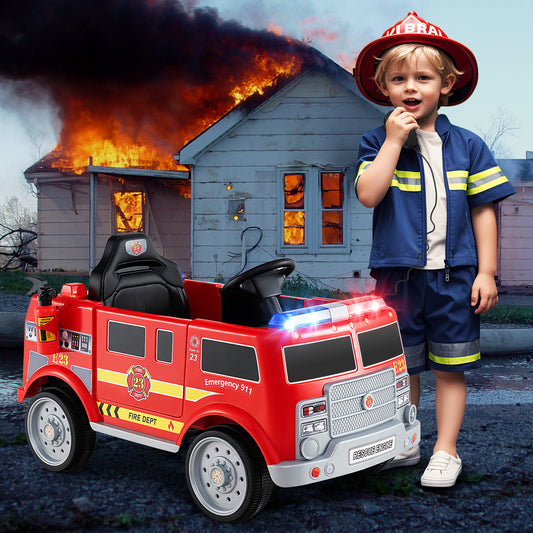 Kids Ride On Fire Truck, Remote Control, Extinguisher, Red Powered Ride On Toys Red at Gallery Canada