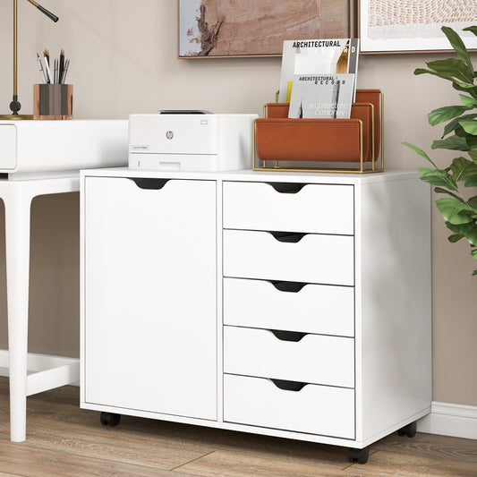 5-Drawer Dresser Chest, Mobile Storage Cabinet With Door, White Cabinets & Chests White at Gallery Canada