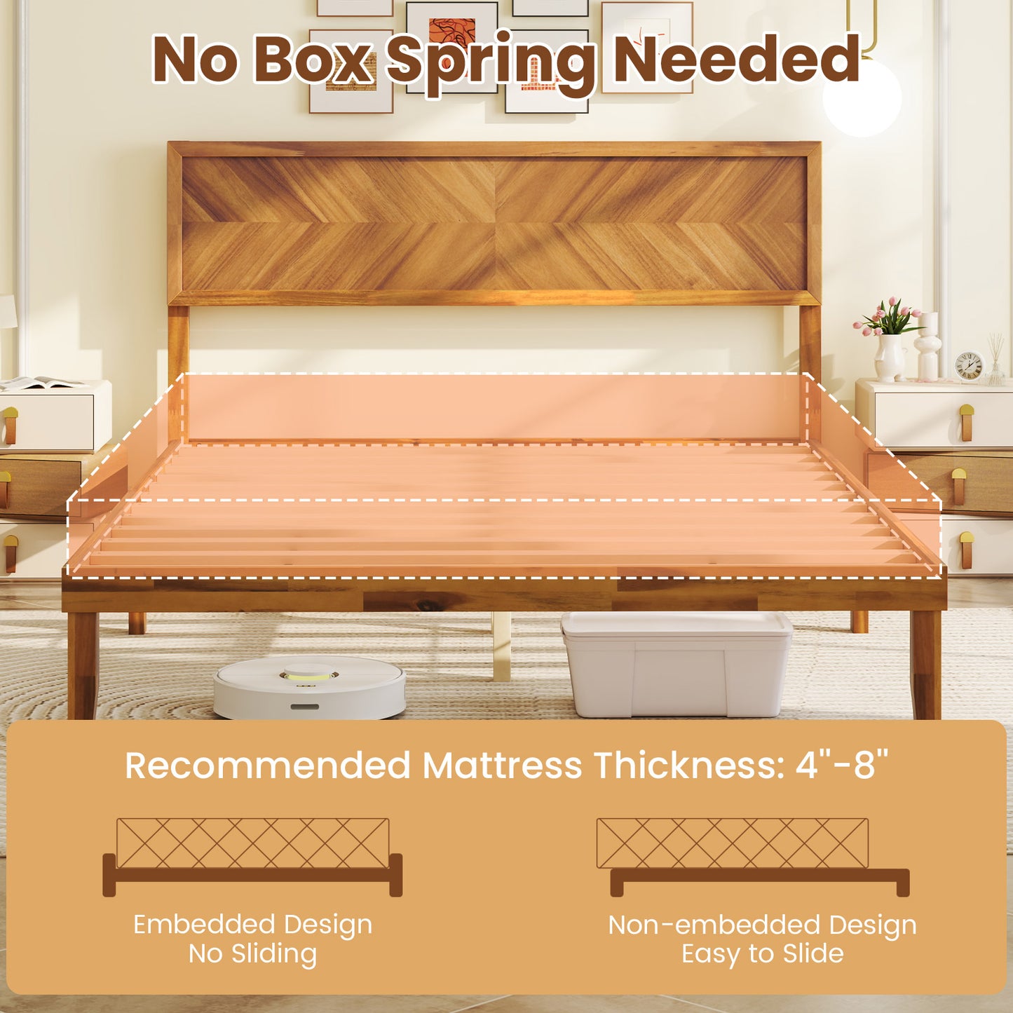 Queen Size Bed Frame With Headboard, Storage, Natural Simple Bed Frame at Gallery Canada