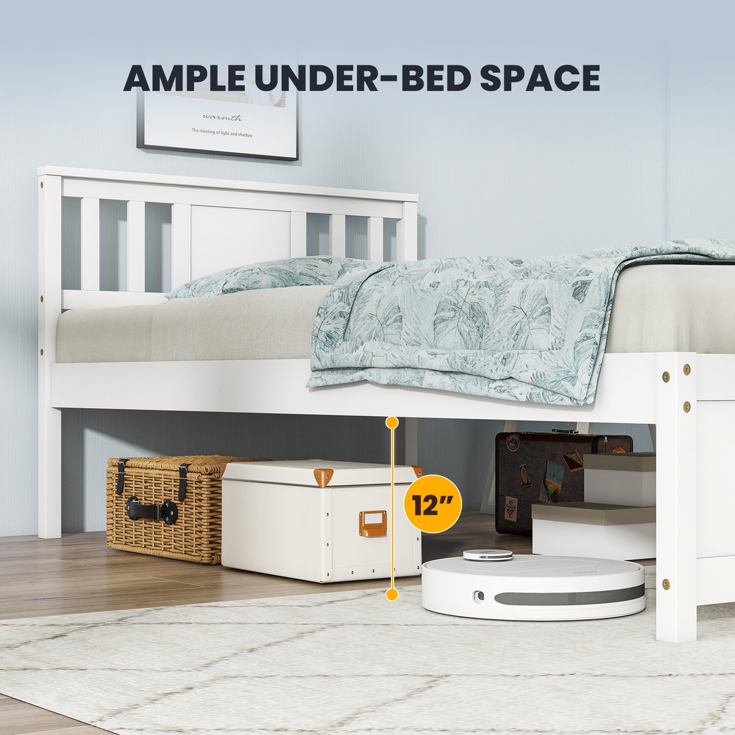 Wooden Platform Bed With Headboard, Wood Slat Support, Twin Size, White Simple Bed Frame at Gallery Canada