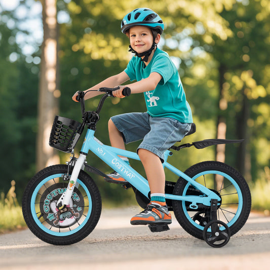 14 Inch Kids Bike, Adjustable Handlebar And Saddle, 3-5 Years Old, Blue Kids Bike Blue at Gallery Canada
