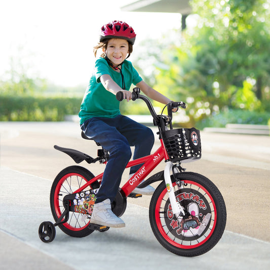 16 Inch Kids Bike, Adjustable, Storage Basket, Double Brake, 4-8 Years, Red Kids Bike Red at Gallery Canada
