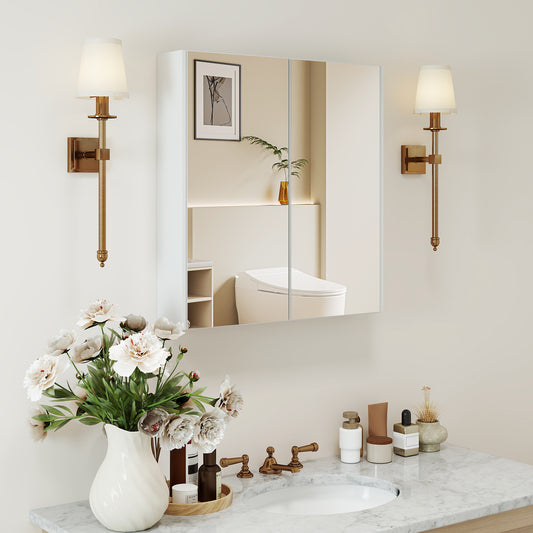 Double Door Bathroom Wall Cabinet With Mirror, Adjustable Shelf, White Wall Cabinets White at Gallery Canada