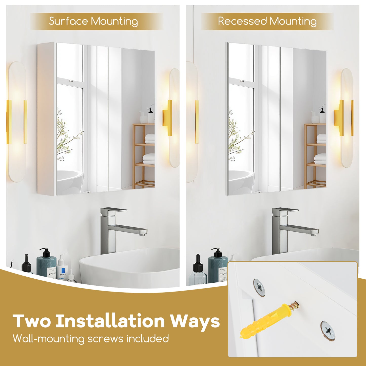 Double Door Bathroom Wall Cabinet With Mirror, Adjustable Shelf, White Wall Cabinets at Gallery Canada