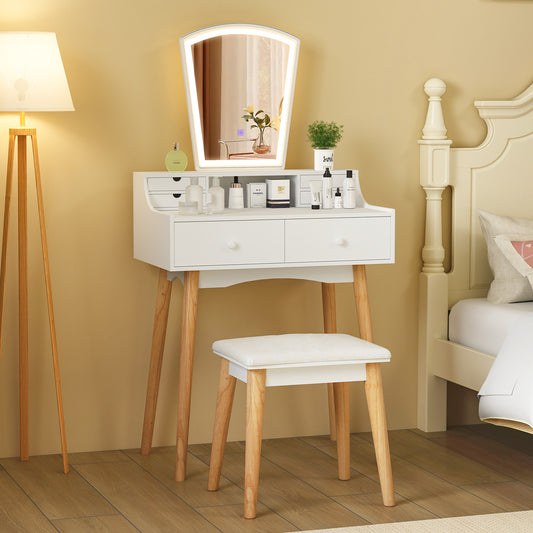 Vanity Desk Set With LED Mirror, Drawers, White Makeup Vanities White at Gallery Canada