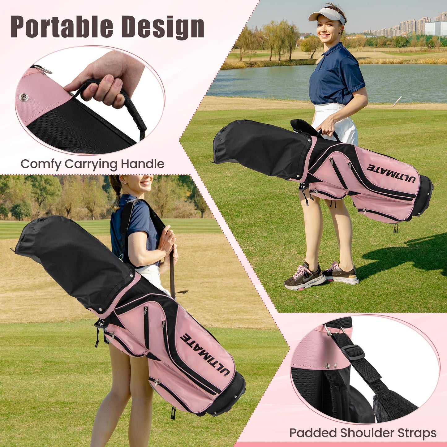 10 Pieces Womens Complete Golf Club Set with Alloy Driver, Pink Golf at Gallery Canada