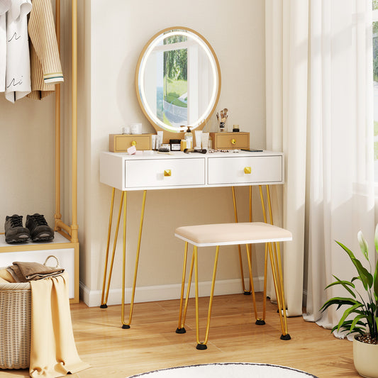 Vanity Table Set With Lighted Dimmable Mirror, White, 3-Color Makeup Vanities White at Gallery Canada