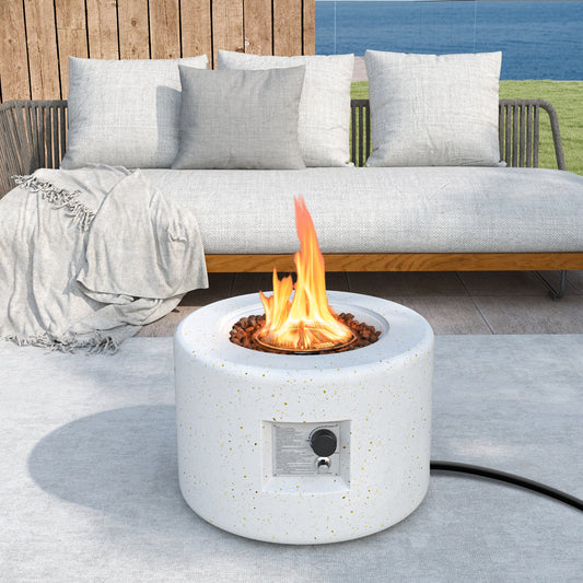 Round Terrazzo Propane Fire Pit Cover, Lava Rocks Included, White Fire Pit Tables White at Gallery Canada