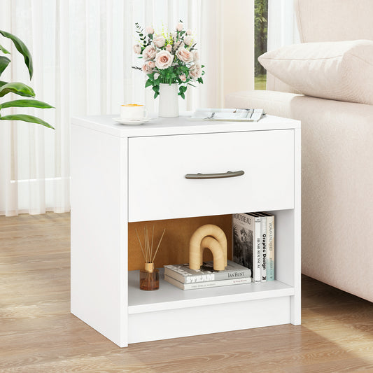Nightstand With Drawer And Open Storage Shelf, White