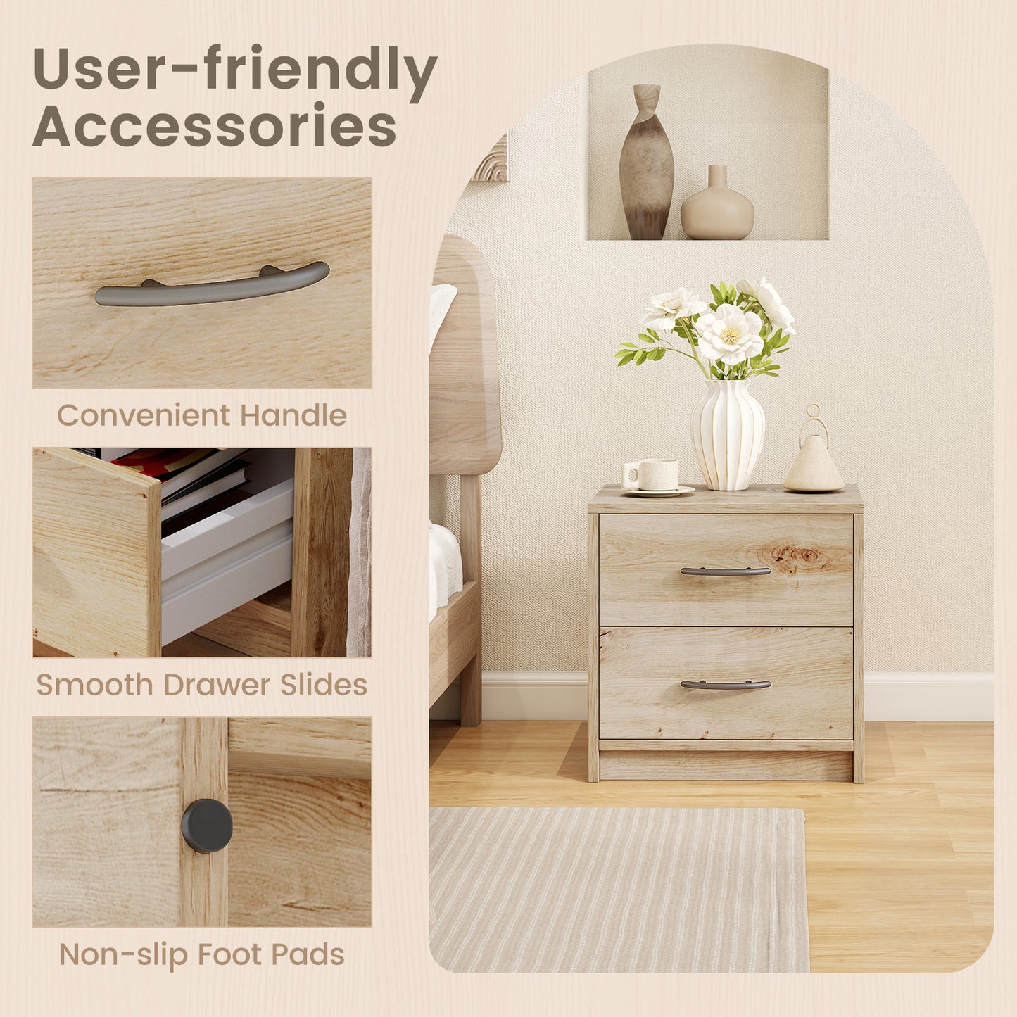 2 Drawer Nightstand, Oak, Living Room Storage Nightstands at Gallery Canada