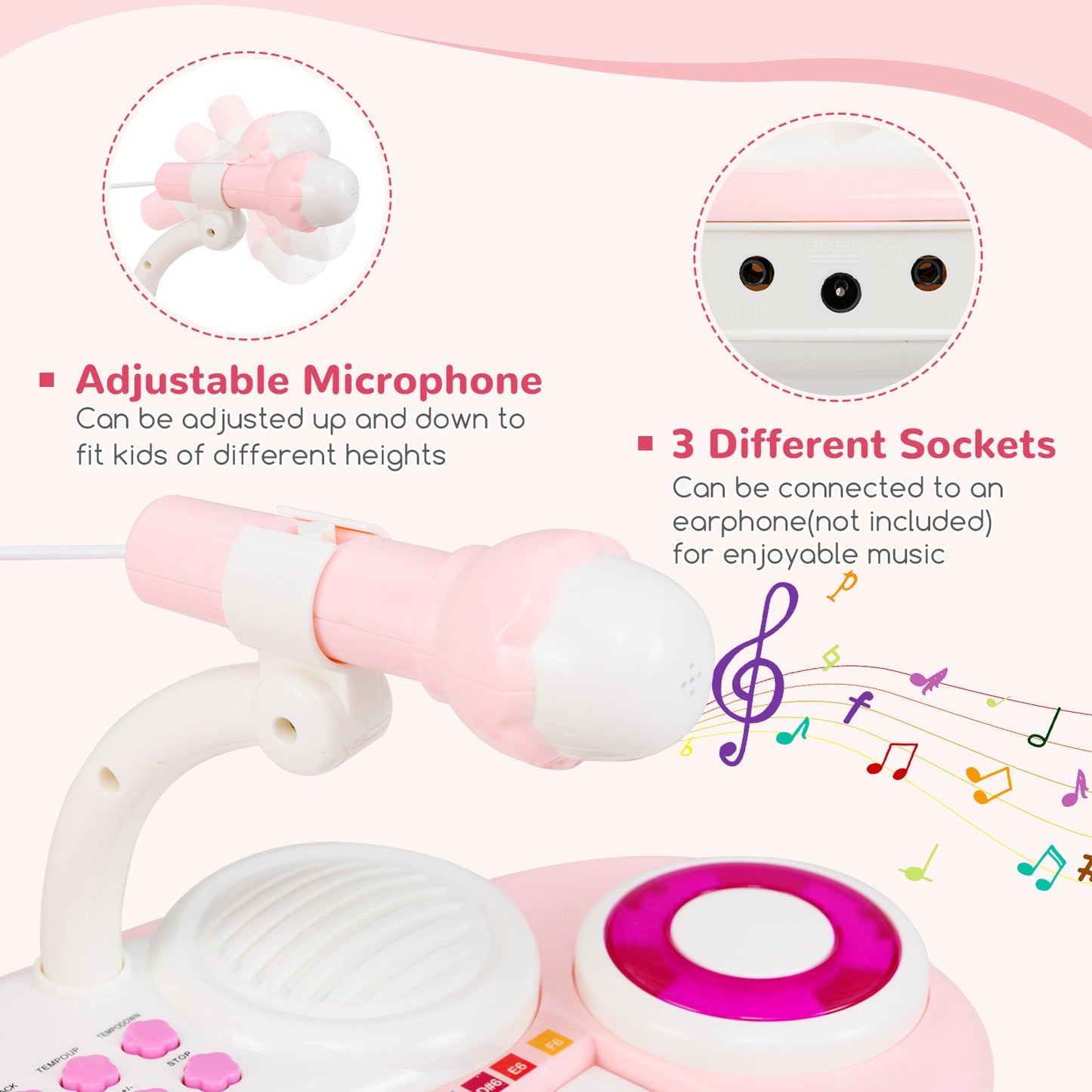 37-Key Kids Electronic Piano Keyboard Playset, Pink Musical Toys at Gallery Canada