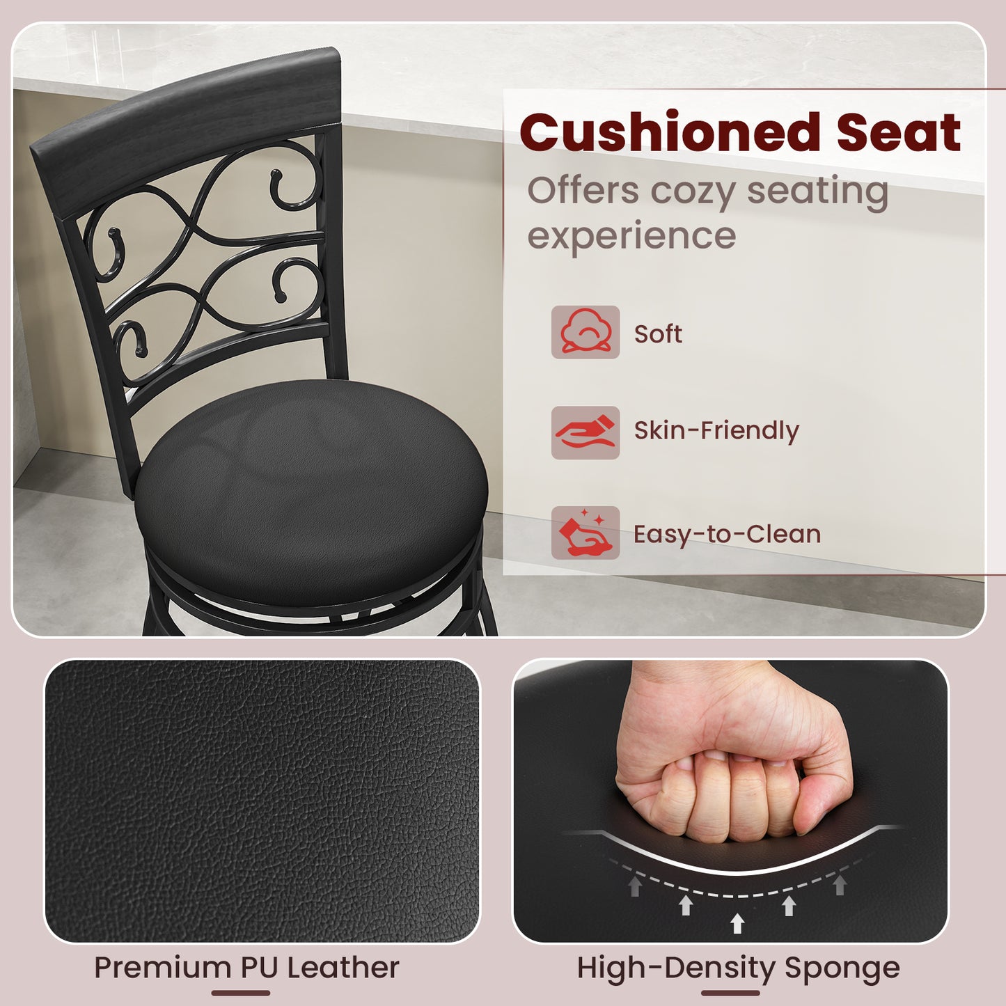 Set of 2 30 Inch Bar Stools, With Backrest and Footrest, Black Bar Stools at Gallery Canada