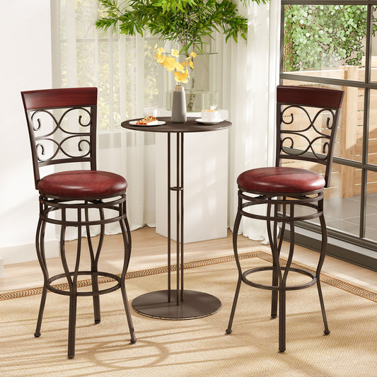 30 Inch 360 Degree Swivel Bar Stools, Leather Padded Seat, Brown Bar Stools Brown at Gallery Canada