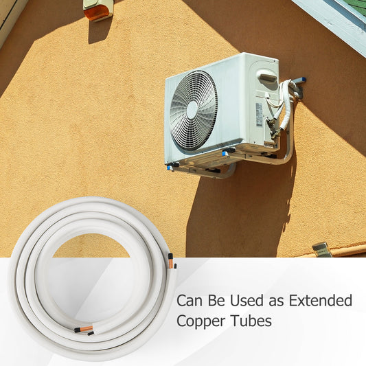 50 Ft Mini Split Line Set, 1/4 Inch 1/2 Inch Copper Pipes, White