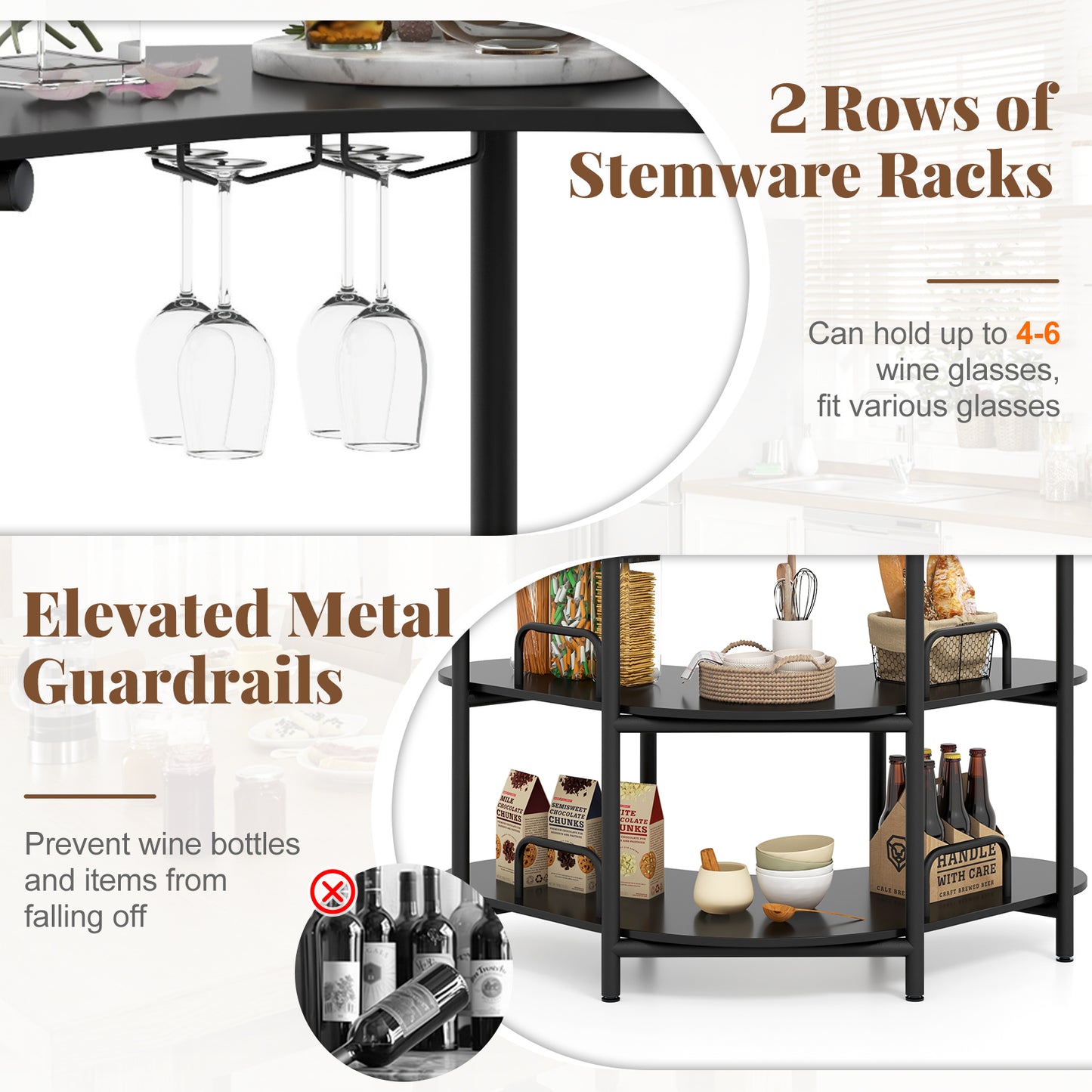 3-Tier Bar Table With Stemware Racks, Black Bar Tables at Gallery Canada