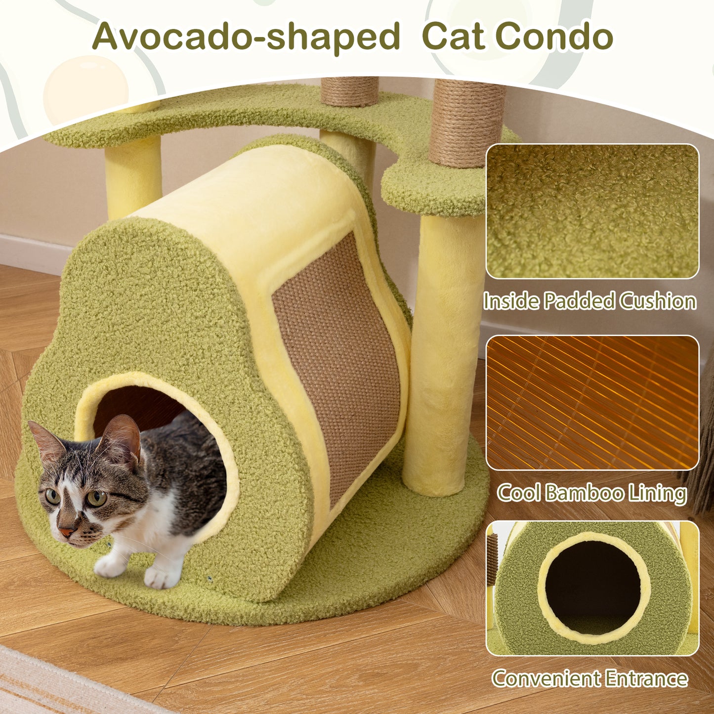 Freestanding Multi-Level Avocado Cat Tower, Private Condo, Green Cat Trees Condos & Scratchers at Gallery Canada
