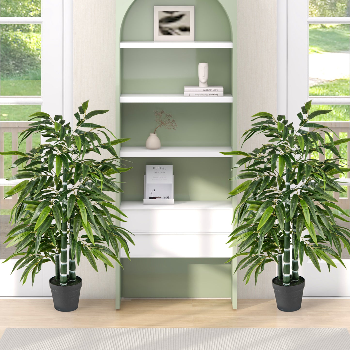 2 Pack Fake Bamboo Leave Tree with 3 PE Bamboo Trunk, Green Faux Plants at Gallery Canada