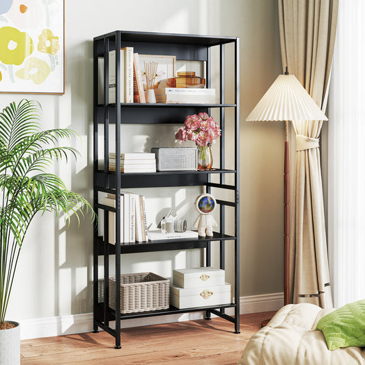 5-Tier Bookshelf with Adjustable and Tiltable Shelves, Black Bookcases Black at Gallery Canada