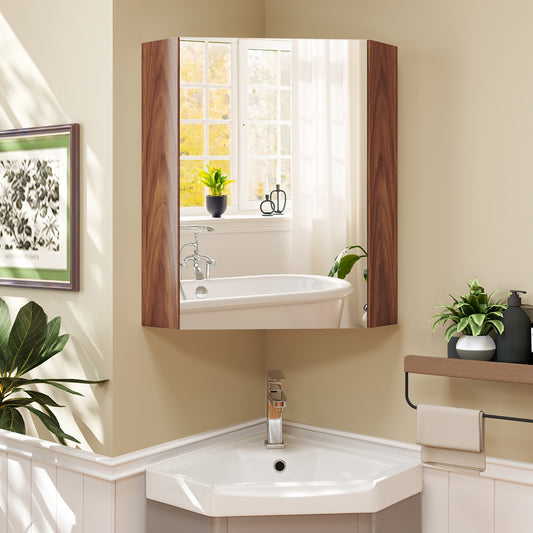 Corner Medicine Cabinet With Mirror, Adjustable Shelf, Brown Wall Mirrors Brown at Gallery Canada