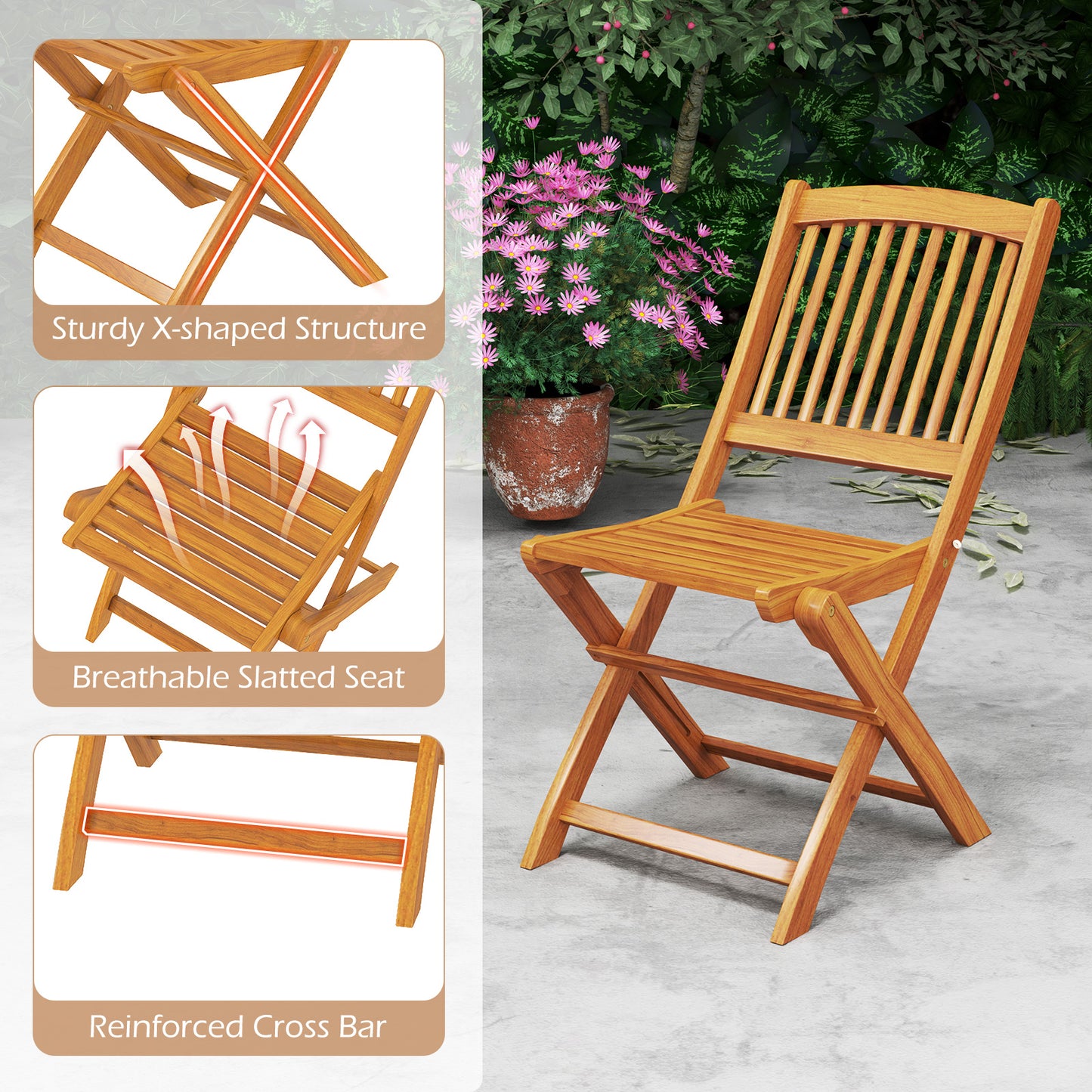Outdoor Folding Chairs With Seat Cushions, Set Of 2, Red Patio Dining Chairs at Gallery Canada