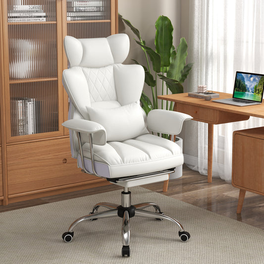 PU Leather Home Office Chair, High Back Executive, 400 lbs, White Ergonomic Chairs White at Gallery Canada