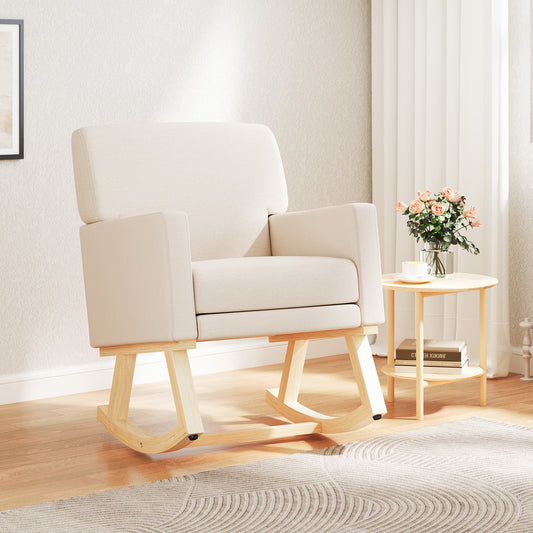 Upholstered Rocking Chair, Solid Wood Base, Beige Accent Chairs Beige at Gallery Canada