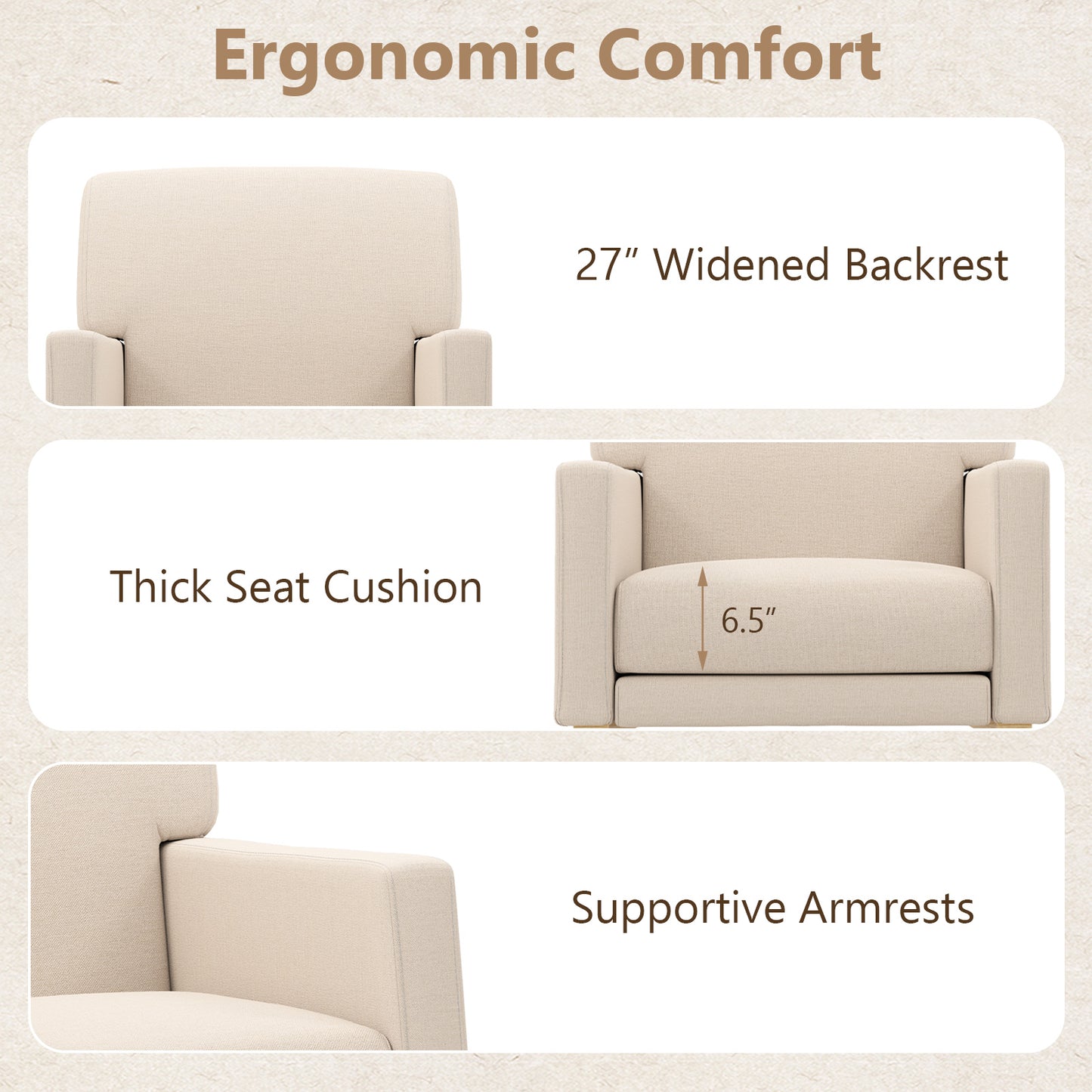 Upholstered Rocking Chair, Solid Wood Base, Beige Accent Chairs at Gallery Canada