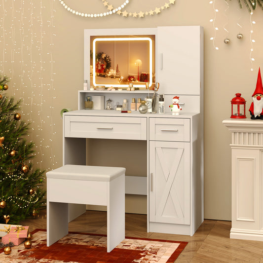 Makeup Vanity Desk With Mirror, Lights, Stool, White Makeup Vanities White at Gallery Canada
