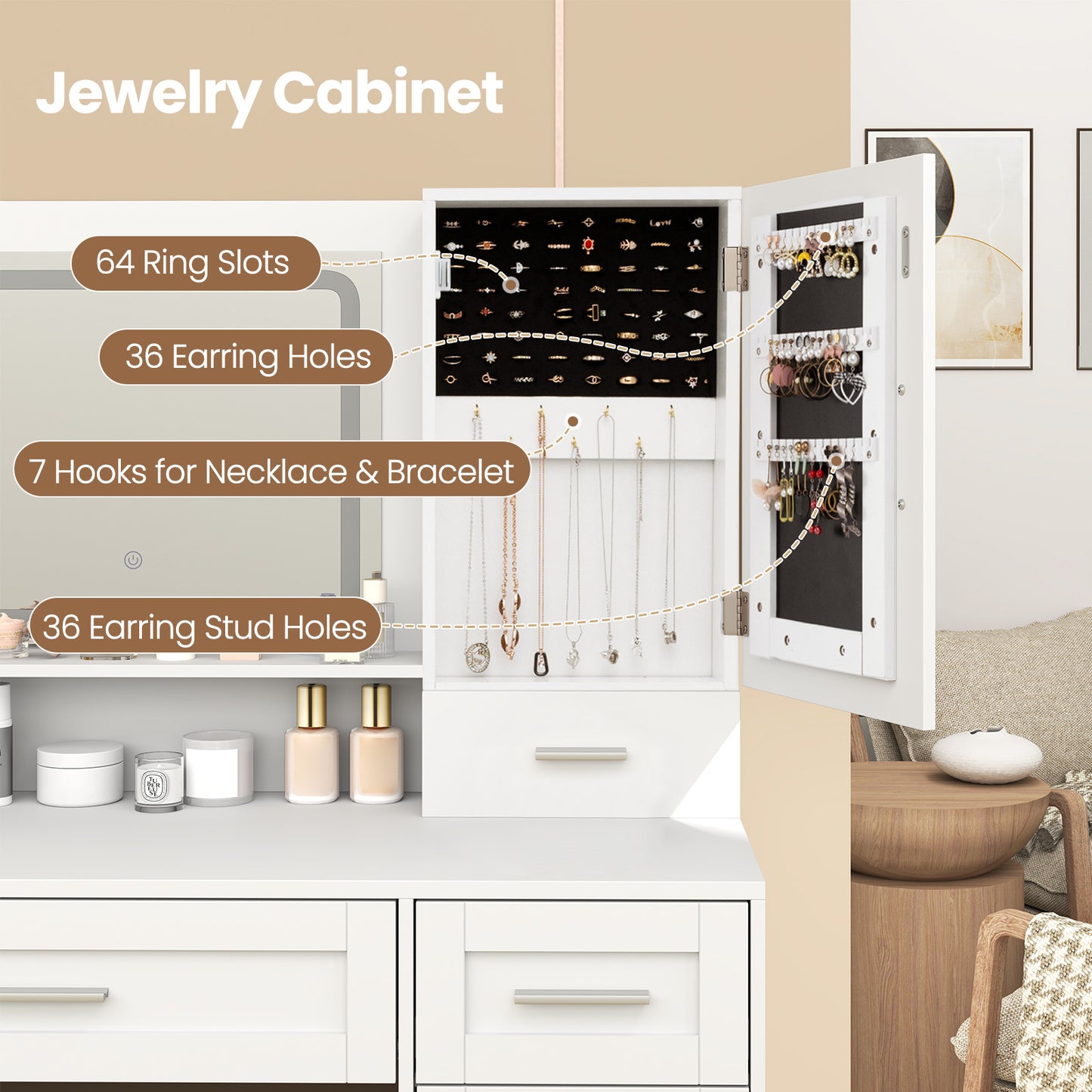 Makeup Vanity Desk With Mirror, Lights, Stool, White Makeup Vanities at Gallery Canada