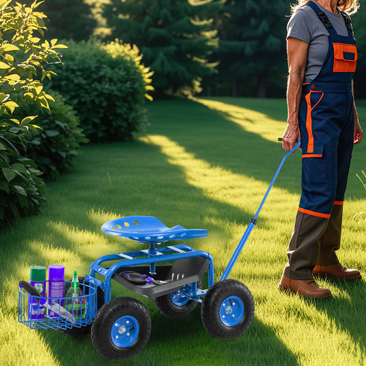 Extendable Handle Garden Cart, Rolling Wagon Scooter, Blue Garden Tools Blue at Gallery Canada