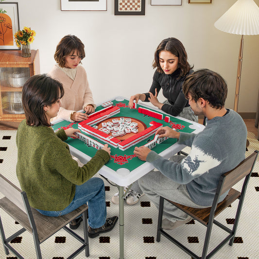 35 Inch 4 Player Game Card Folding Mahjong Table with Cup Holders, Light Green Game Room Light Green at Gallery Canada
