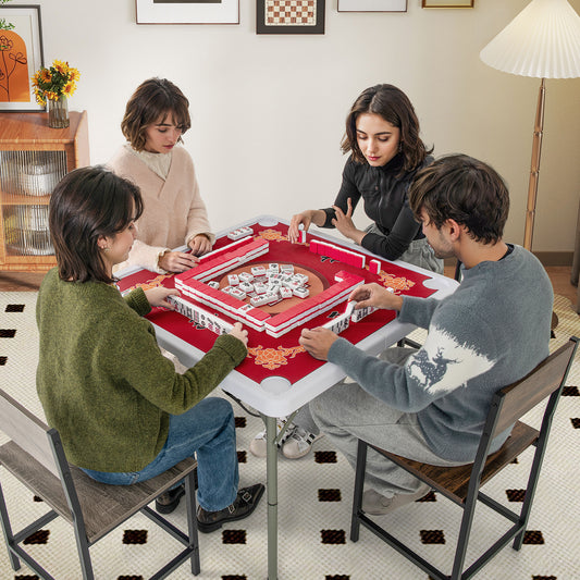 35 Inch 4 Player Game Card Folding Mahjong Table with Cup Holders, Red Game Room Red at Gallery Canada